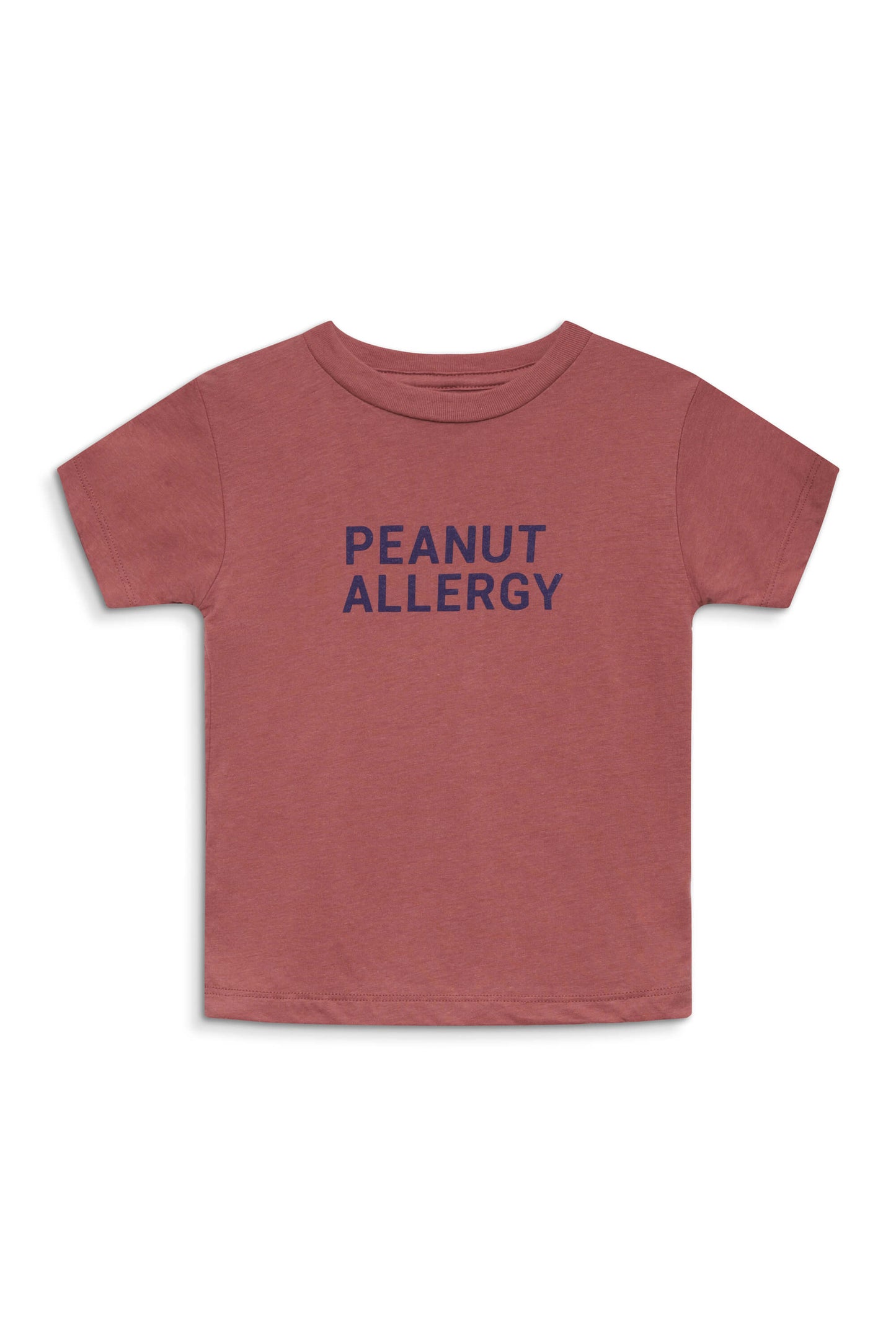 mauve toddler t-shirt with purple peanut allergy text