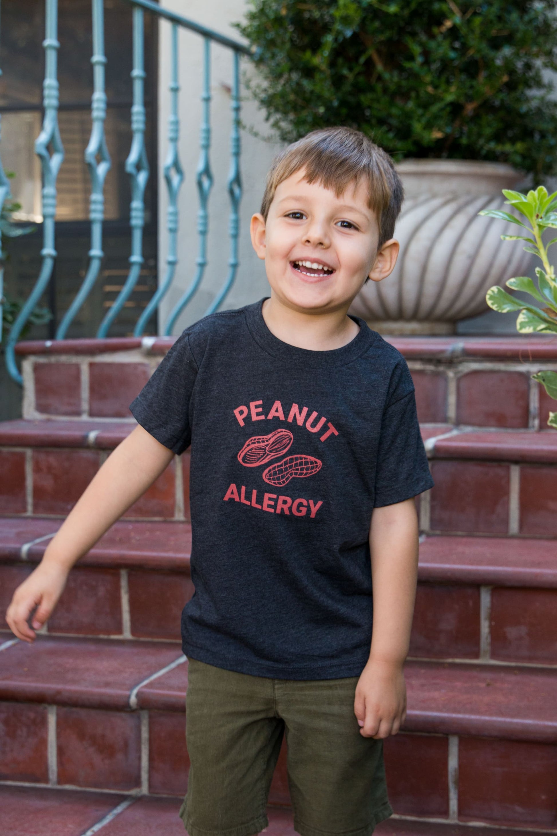 boy in peanut allergy t-shirt